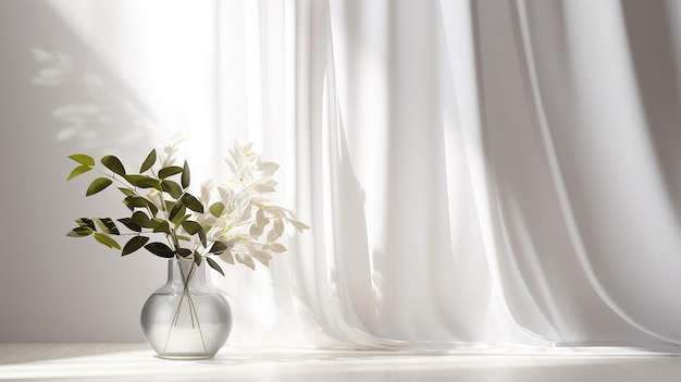 Blank glossy white counter table tree leaf bouquet Generative AI