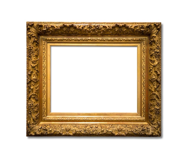 Blank gold frame isolated on white background