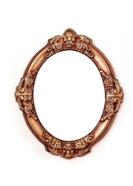 Blank golden round frame isolated