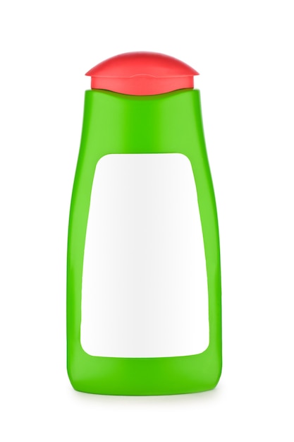 Пустая зеленая бутылка на белом