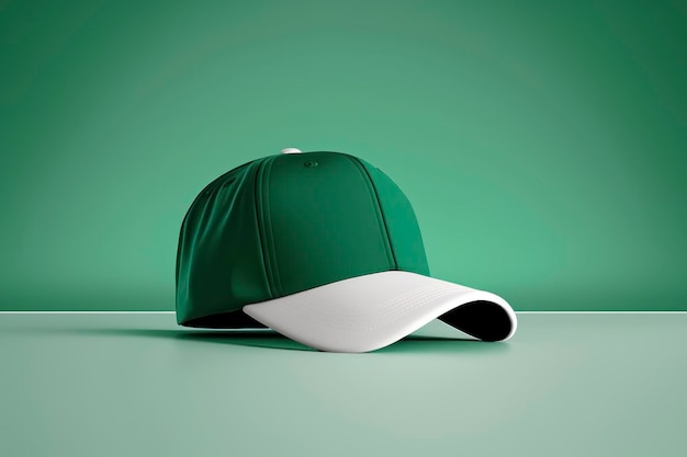 '빈 녹색 모자 모형 빈 흰색 배경 광고 사진 매우 현실적인 사진