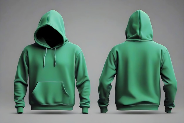 Photo blank green hoodie in front and back view mockup white background generative ai