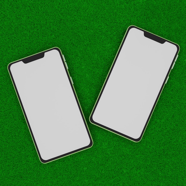 Photo blank green phone on grass field