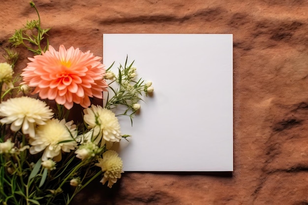 Photo blank greeting card mockup with floral arrangement
