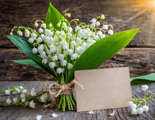 白い花のパターンで谷のリリーの花束の白いグリーティングカード