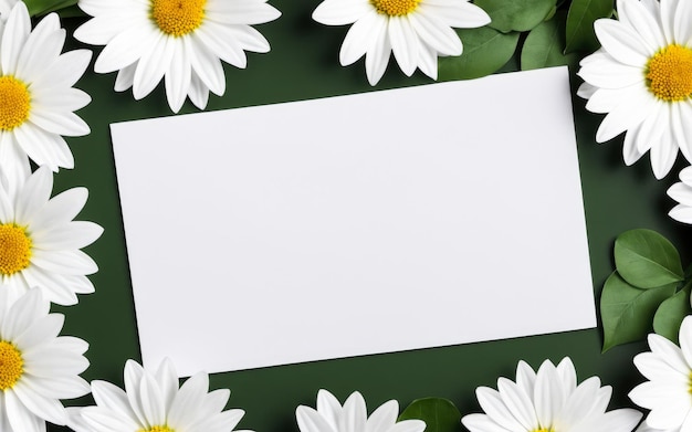 빈 인사용 종이 카드 초대 모형 장면 카모 꽃으로 위쪽 시야 색 테이블 배경에 우아한 서류