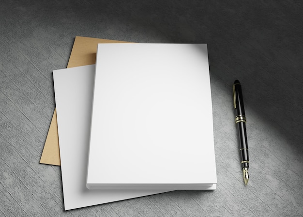 blank hardcover book and stationary