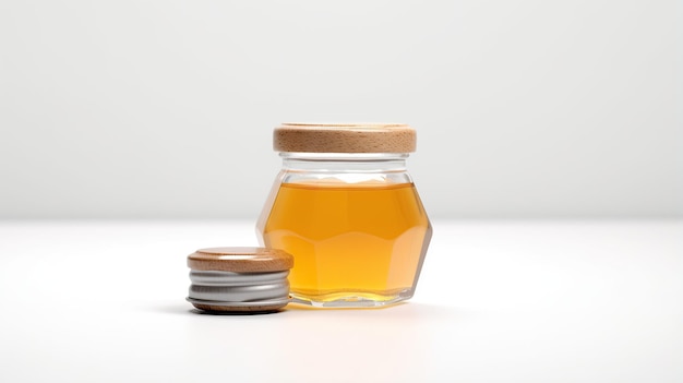 Photo blank honey jar on table in white background mockup