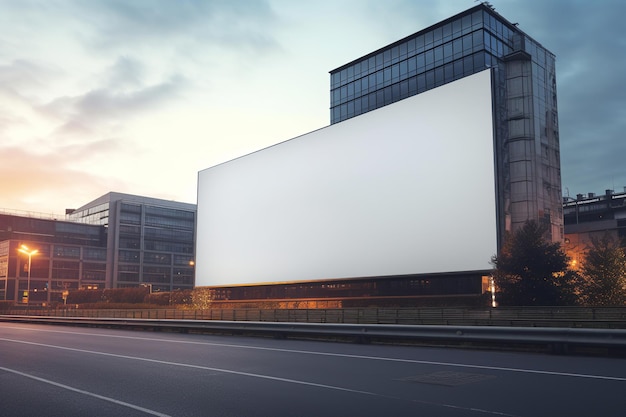 Blank horizontaal billboard met stedelijk stadsbeeld bij zonsondergang