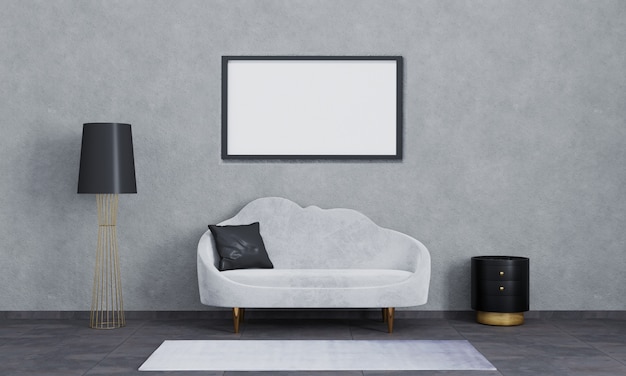 Blank horizontal poster frame in Modern interior of living room