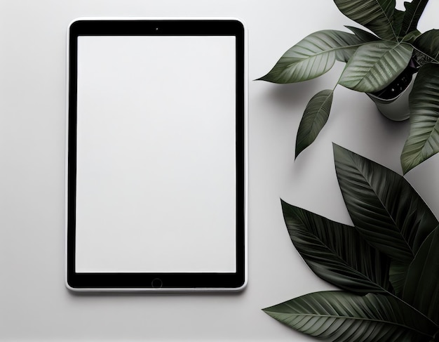 Blank iPad Mockup on Table with Green Plants