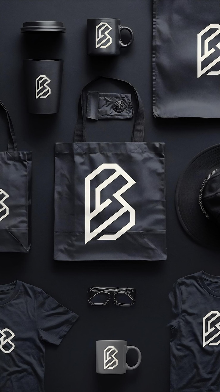 Photo blank items as mockups for branding on dark background