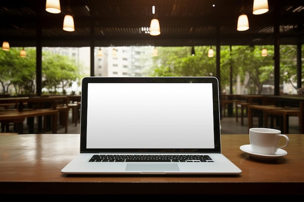 Blank laptop screen on a modern desk