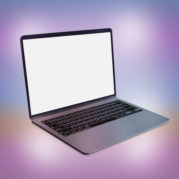 Blank laptop template computer isolated on a purplish background