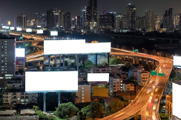 Blank large billboards with traffic on elevated road