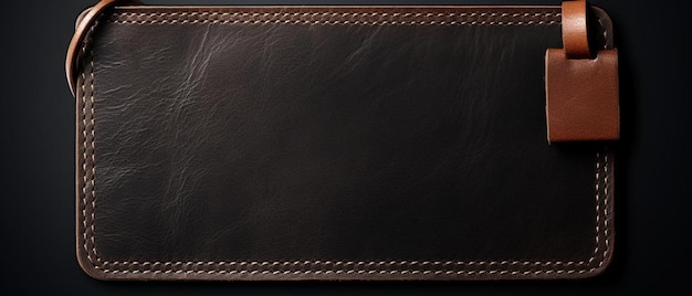 Photo blank leather label isolated on black background