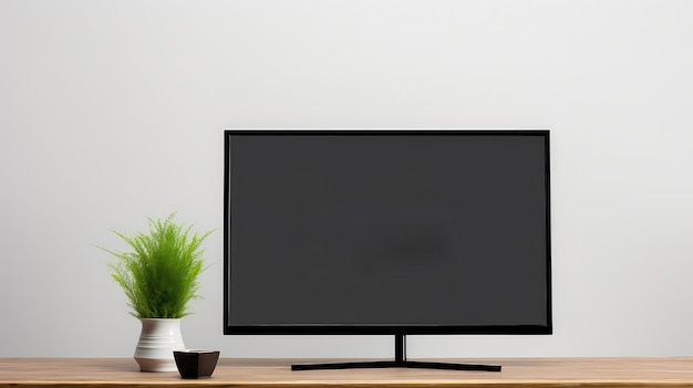 Blank LED Screen mockup on a table wall background