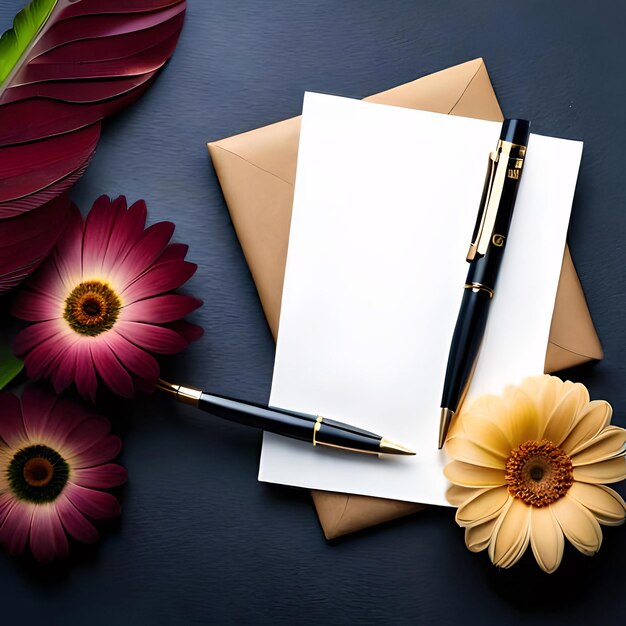 Blank Letter Photo With Flower Feather Pen