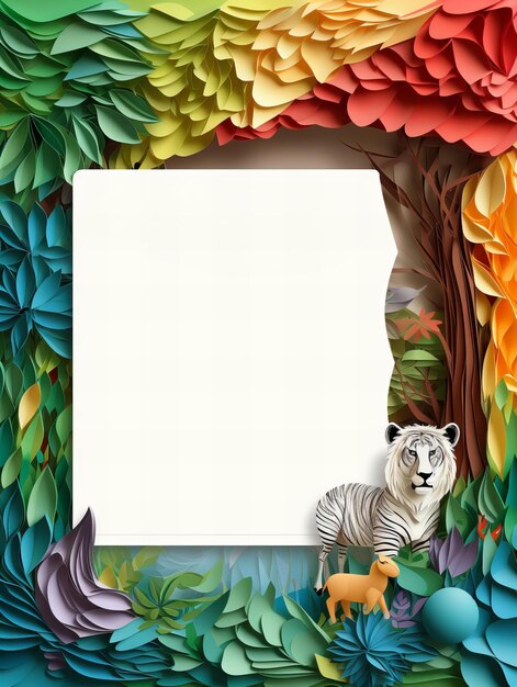 Photo a blank letterhead with origami animal frame quilling cut art paper illustration