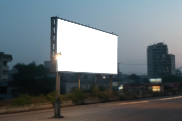 空白のライトボックス広告とぼやけた都市のストリート ビューxAxA