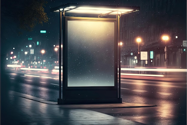Foto mockup di lightbox vuoto sulla trafficata strada notturna della metropoli
