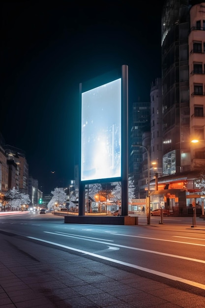 Photo blank lightbox mockup white empty banner in the street night time