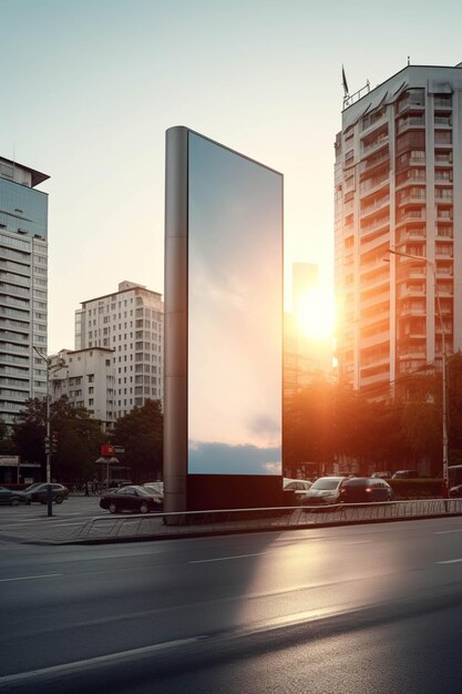 Foto blank lightbox mockup wit leeg spandoek in de straat bij zonsondergang