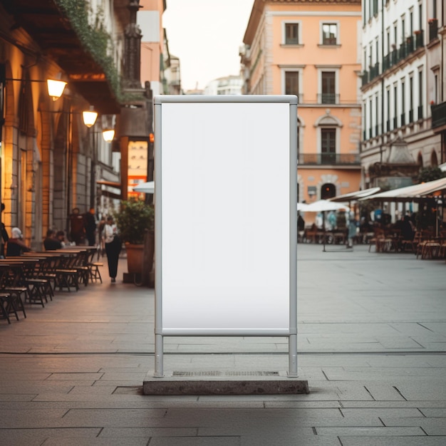 Blank Long Poster Mockup Vibrant City Street Advertising Display in Busy Town