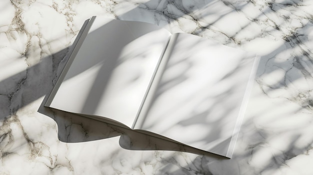 Blank magazine mockup on marble table Open book with white pages