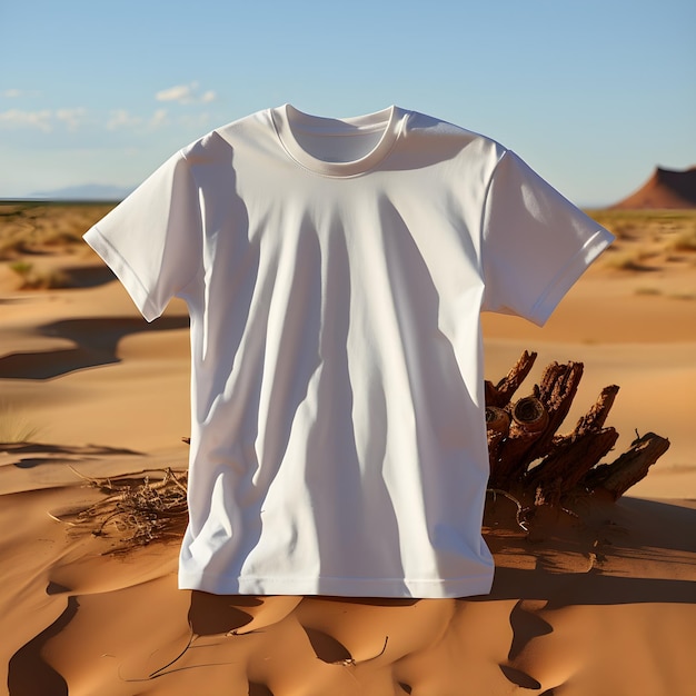 Blank man white tshirt mockup with desert background middle eastern event