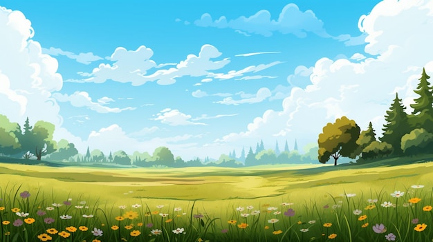 Photo blank meadow cartoon with blue sky