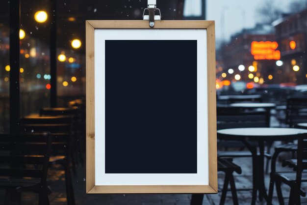 Photo blank menu board outside bistro at night