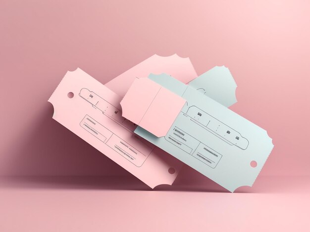 Photo blank minimal tickets isolated on pink pastel background view 0