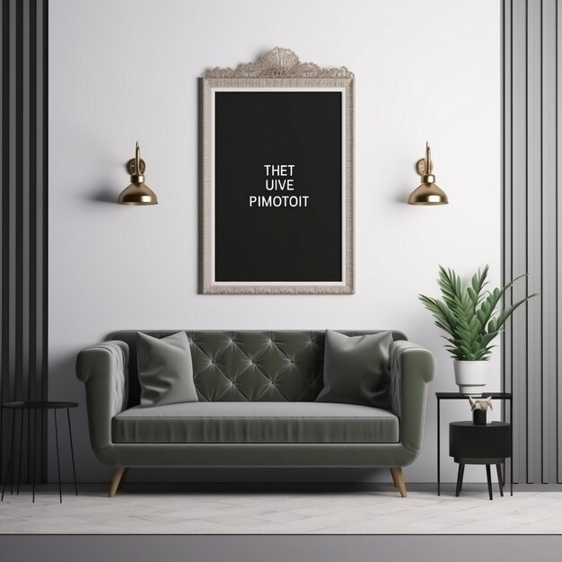 Blank mock up poster frame in the modern living room