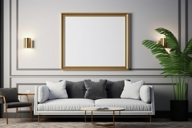 Blank mock up poster frame in the modern living room