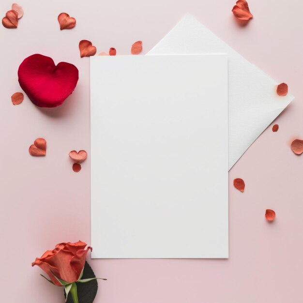 Photo a blank mock up valentines card dimension mock up on background shot in