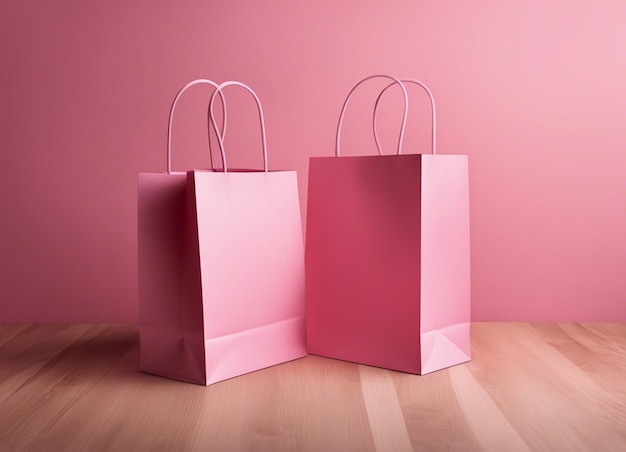 Foto blank mock-up van een boodschappenzak roze blanke papieren zakken