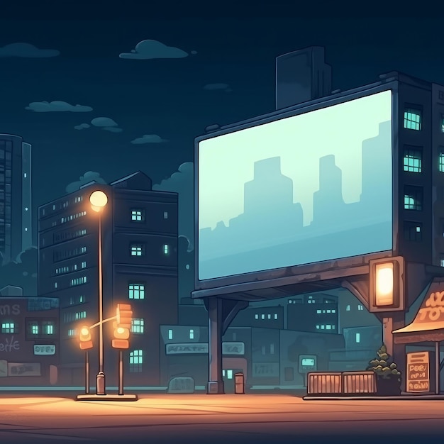 Blank mockup billboard in futuristic city Illustration AI GenerativexA