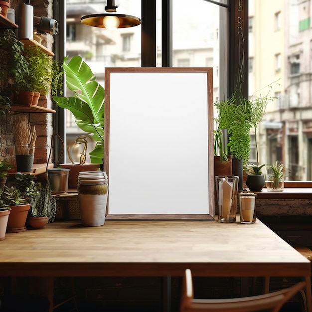 Blank mockup in cafe design concept