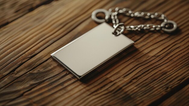 Photo blank mockup of a charm necklace style keychain with a blank pendant for engraving