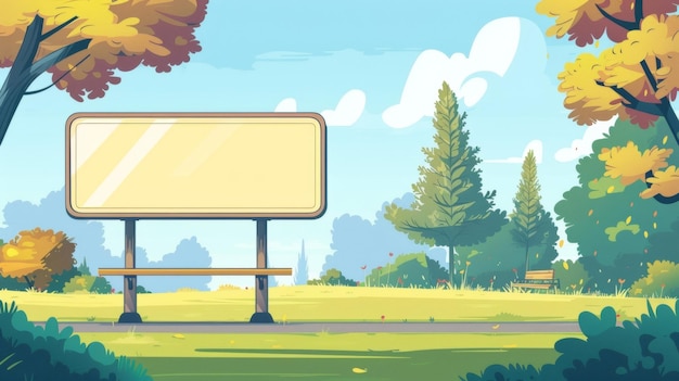 Photo blank mockup of a directional sign with cartoon illustrations of different recreational activities
