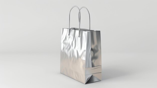 折りたたむ上部を持つ金属銀製のショッピングバッグの空白モックアップ