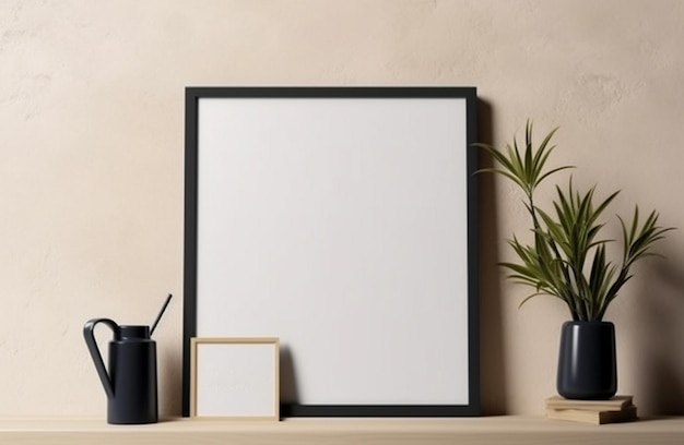 Blank mockup poster frame in the living room interior background canvas mockup