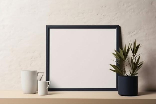 Blank mockup poster frame in the living room interior background canvas mockup