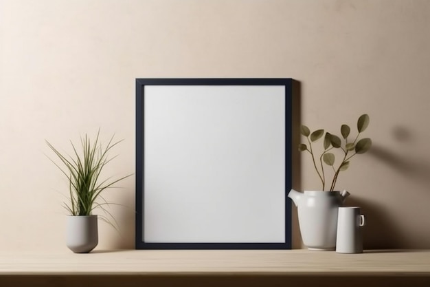 Blank mockup poster frame in the living room interior background canvas mockup