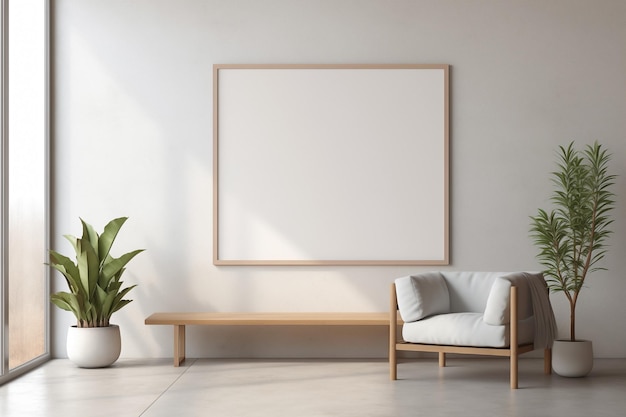 Blank mockup poster in home with minimalist and contemporary interior design