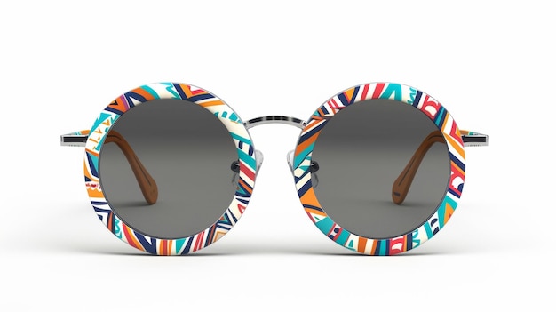 Blank mockup of round sunglasses with a tribal print design