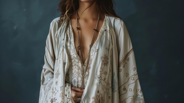 Blank mockup of a soft and flowy kimono perfect for showcasing a bohoinspired design or intricate