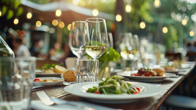レストランの持続可能性へのコミットメントを強調するテーブルのテントの空白モッケージ
