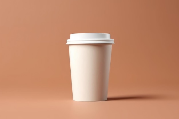 茶色の孤立した背景を持つ空白のモックアップテイクアウトコーヒーカップ生成AI